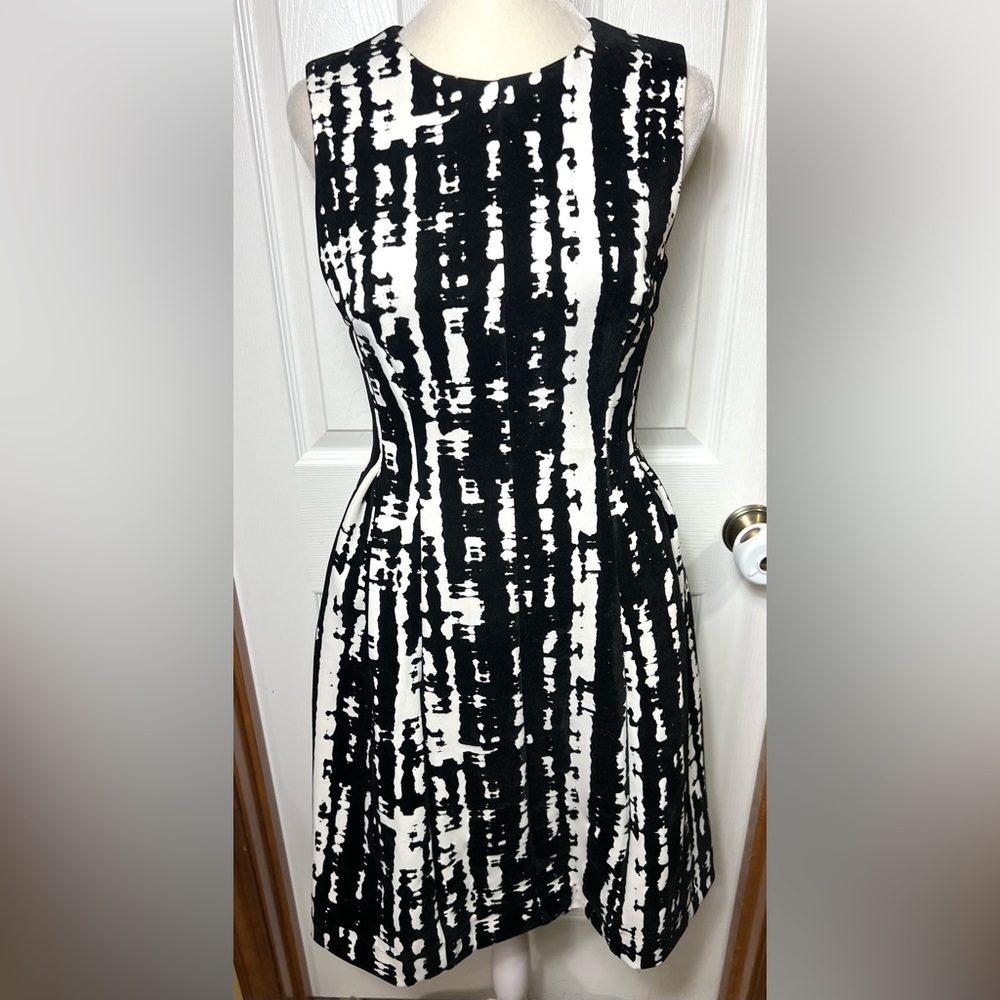 (READ) Calvin Klein Velvet Cocktail Dress Formal Fit & Flare Black/White 4 (S)